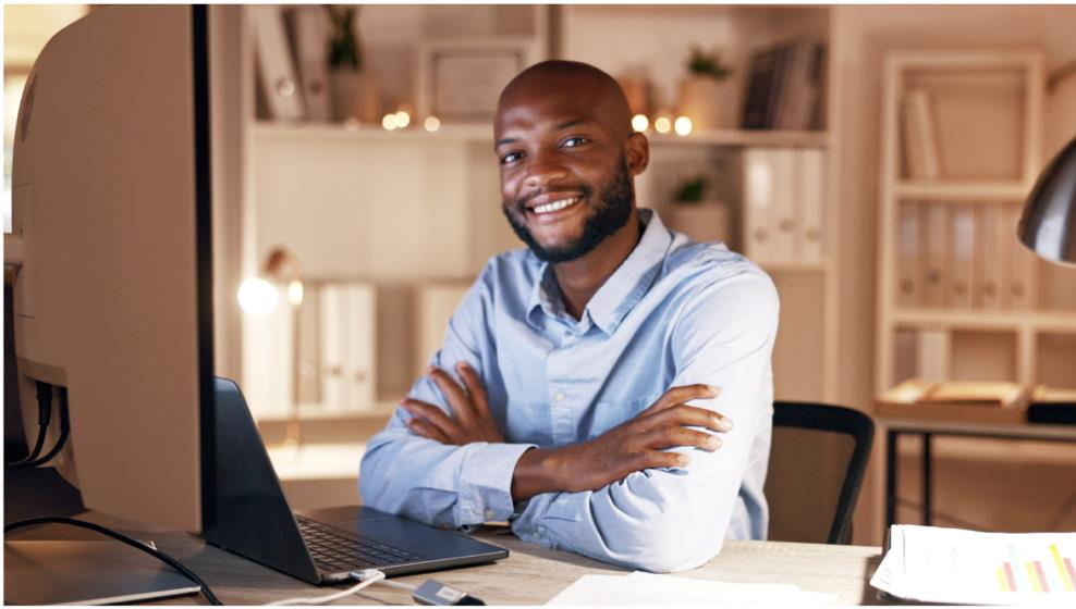 Professional consultant seated at desk