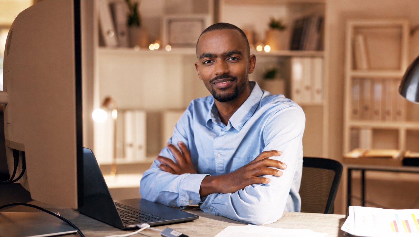 Professional consultant seated at desk